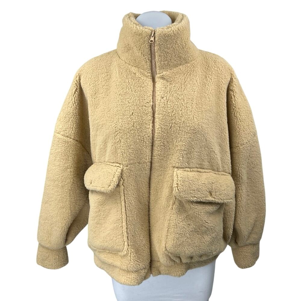 Urban Outfitters Sheila Beige Faux Fur Zip Up Teddy Jacket Coat Sweater Top XS